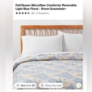 NWT Room Essentials Floral & Light Blue Reversible Full/ Queen Comforter